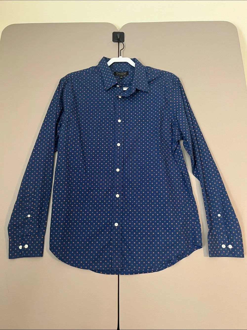 Banana Republic Navy Blue Micro Dot Long-Sleeve Dress Shirt